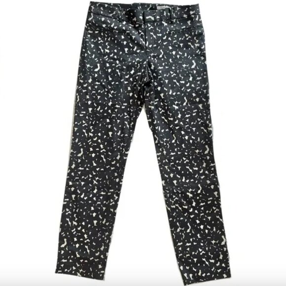 Club Monaco Abstract Print Wide Leg Pleated Front Trouser Pant - Black - size 2 - Picture 9 of 9